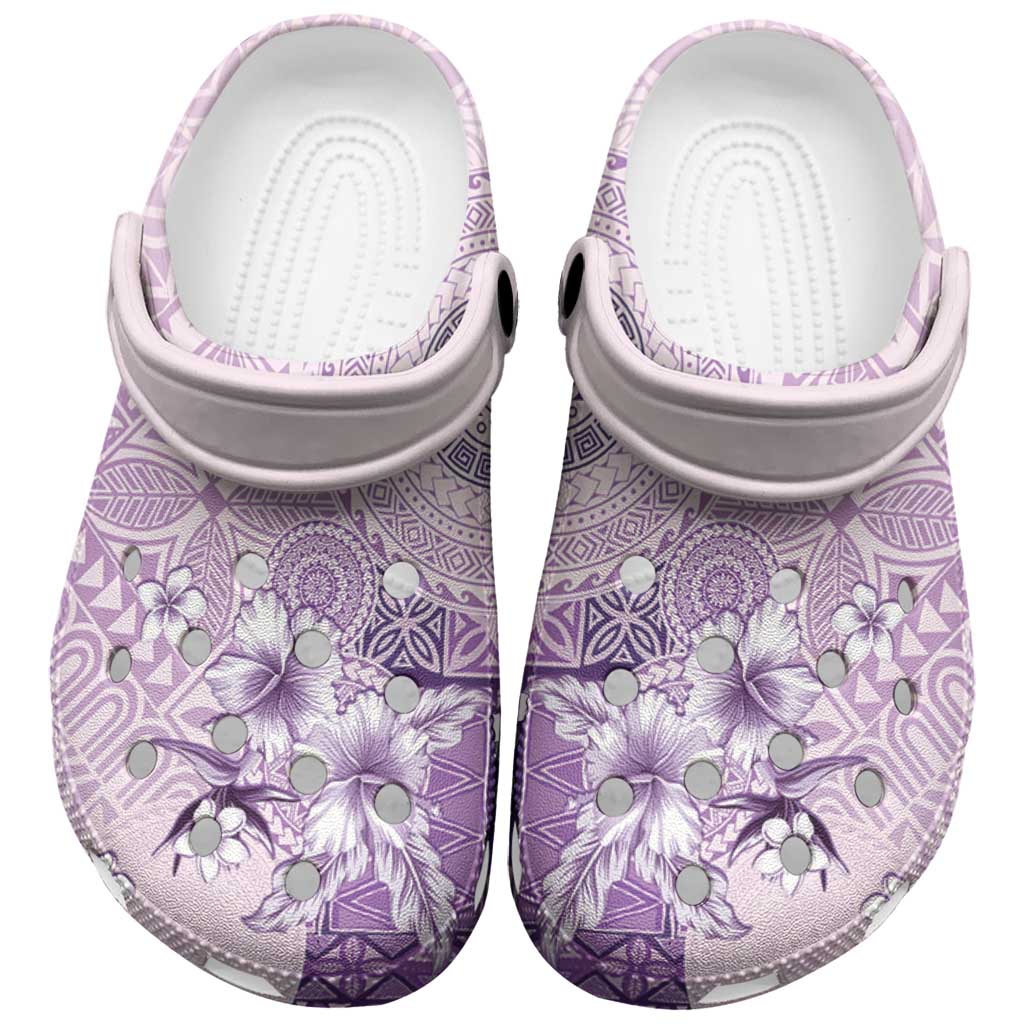 Hawaii Tapa Pattern With Violet Hibiscus Clogs Shoes LT05 Violet - Polynesian Pride