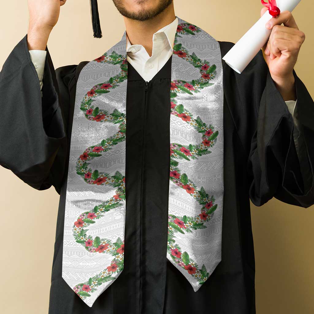 Hawaii Tropical Flowers and Leaves Graduation Stole Tapa Pattern White Mode LT03 - Polynesian Pride