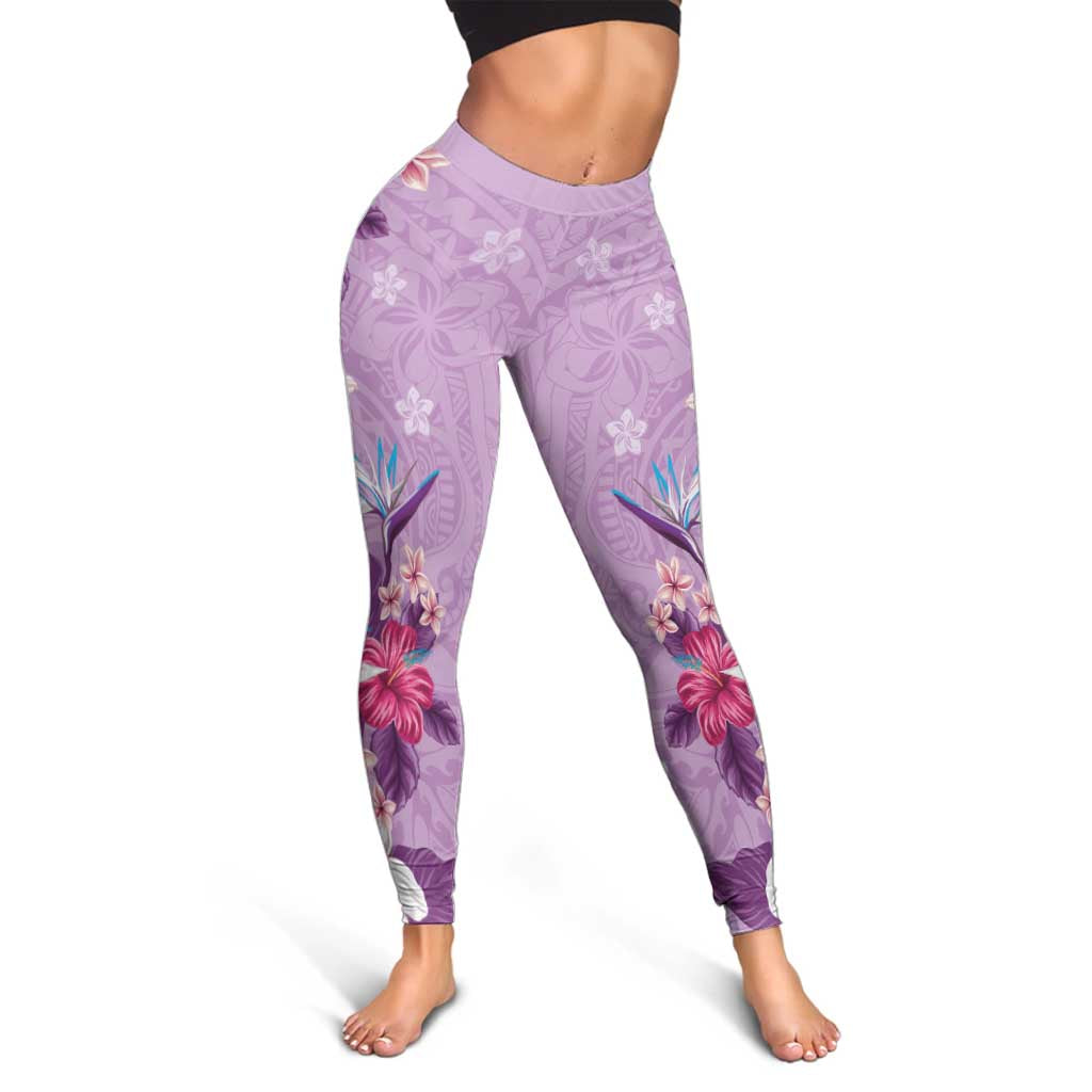 Hawaii Tropical Flowers Leggings Polynesian Tattoo Lavender LT05 - Polynesian Pride
