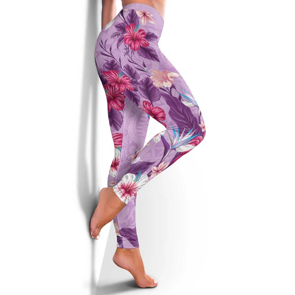 Hawaii Tropical Flowers Leggings Polynesian Tattoo Lavender LT05 - Polynesian Pride