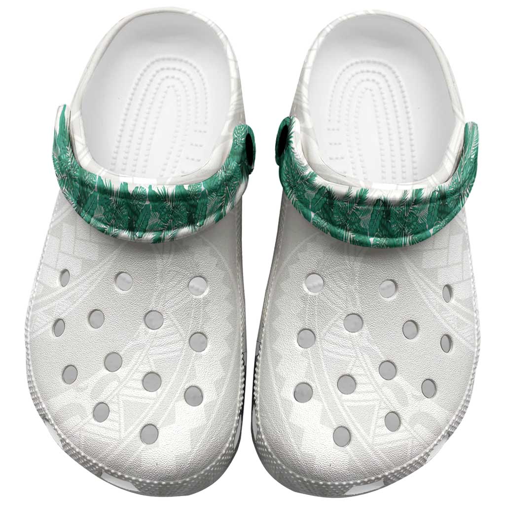 Hawaii Tropical Leaves Clogs Shoes Polynesian Pattern LT01 White - Polynesian Pride