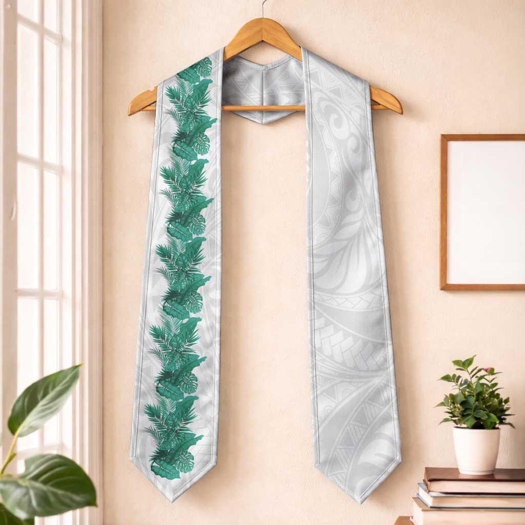 Hawaii Tropical Leaves Graduation Stole Polynesian Pattern LT01 One Size White - Polynesian Pride