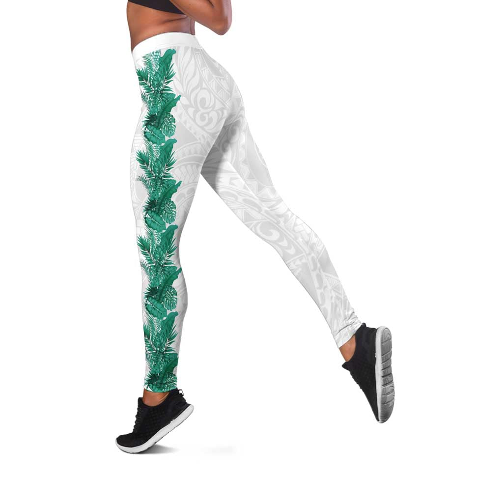 Hawaii Tropical Leaves Leggings Polynesian Pattern LT01 White - Polynesian Pride