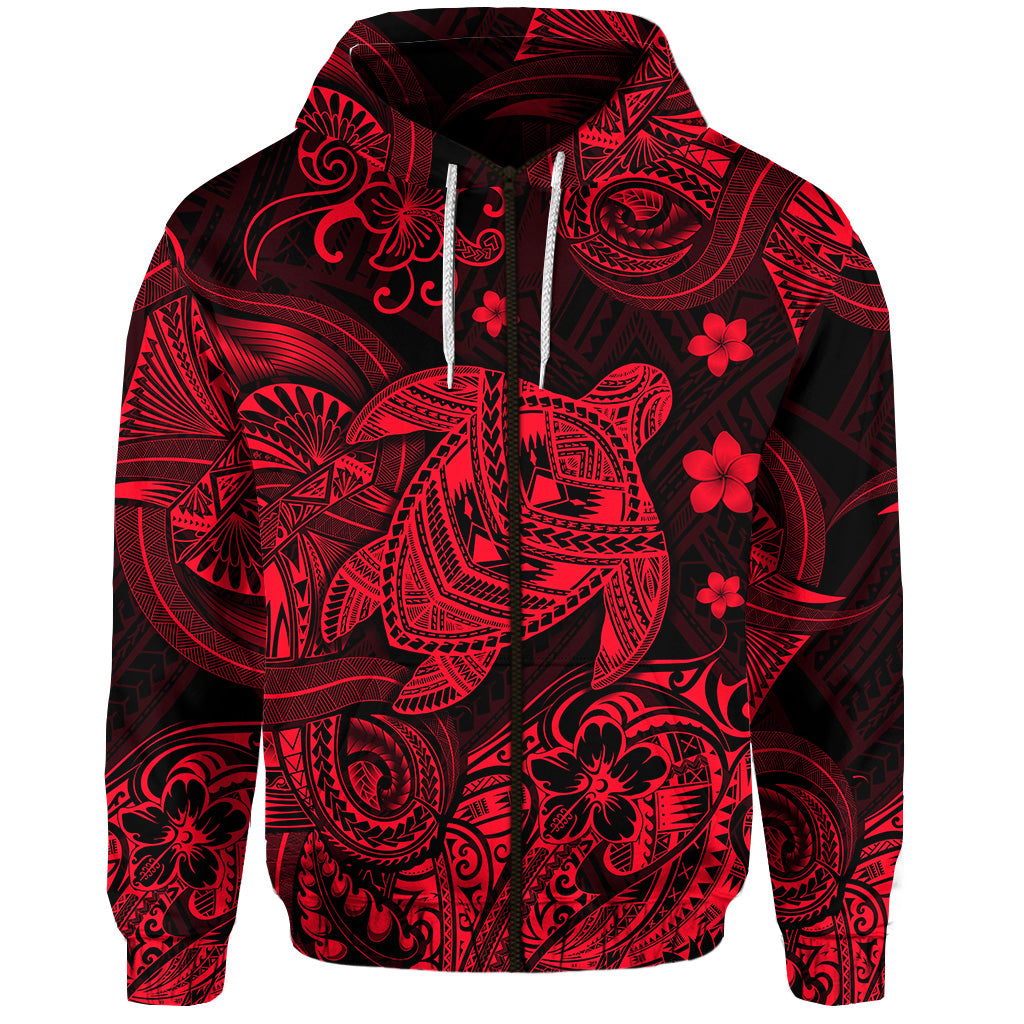 Hawaii Turtle Polynesian Hoodie Plumeria Flower Unique Style Red LT8 Zip Hoodie Red - Polynesian Pride