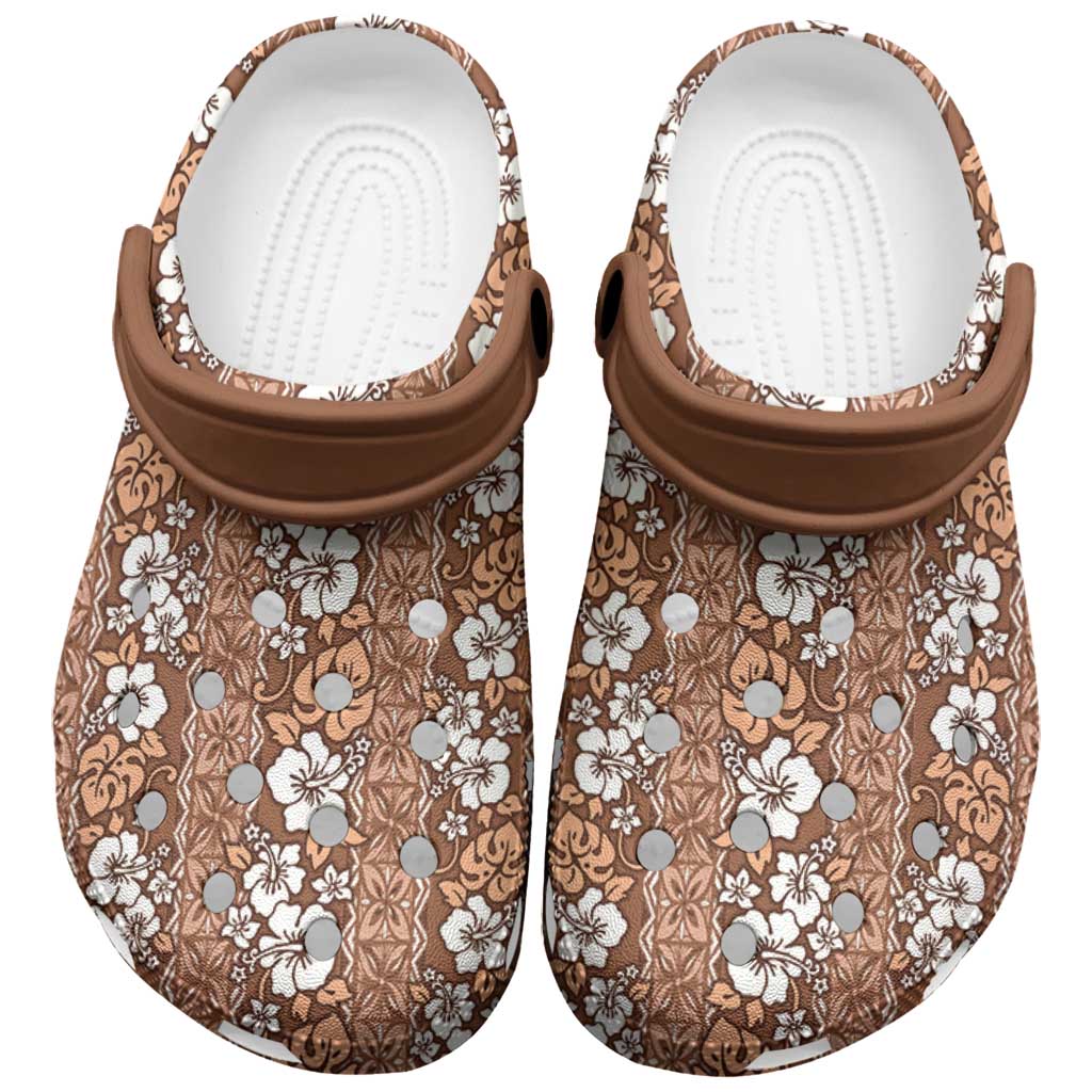 Hawaii Vintage Brown Hibiscus Tapa Pattern Clogs Shoes LT05 Brown - Polynesian Pride