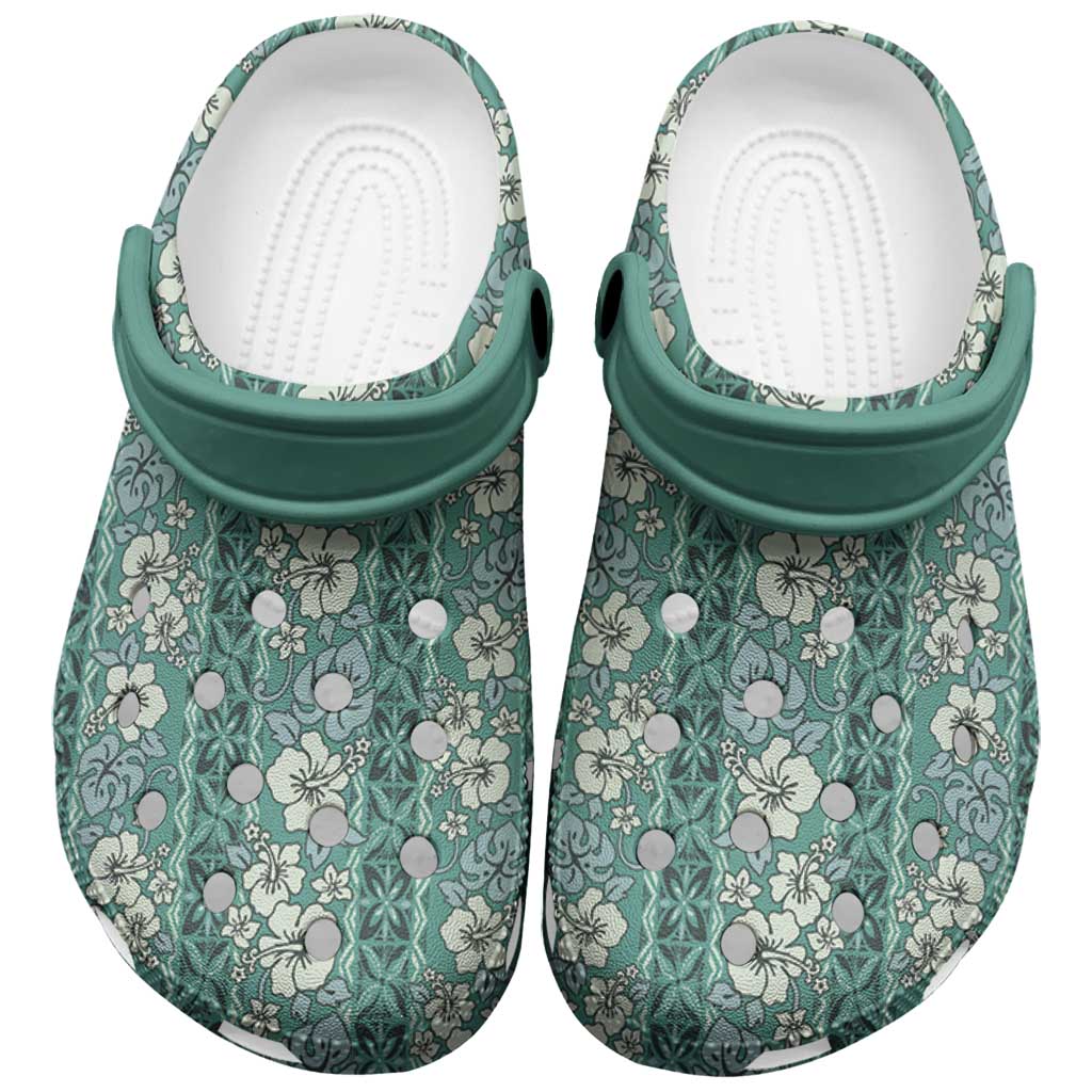 Hawaii Vintage Green Hibiscus Tapa Pattern Clogs Shoes LT05 Green - Polynesian Pride