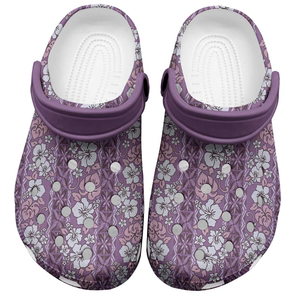 Hawaii Vintage Violet Hibiscus Tapa Pattern Clogs Shoes LT05 Violet - Polynesian Pride