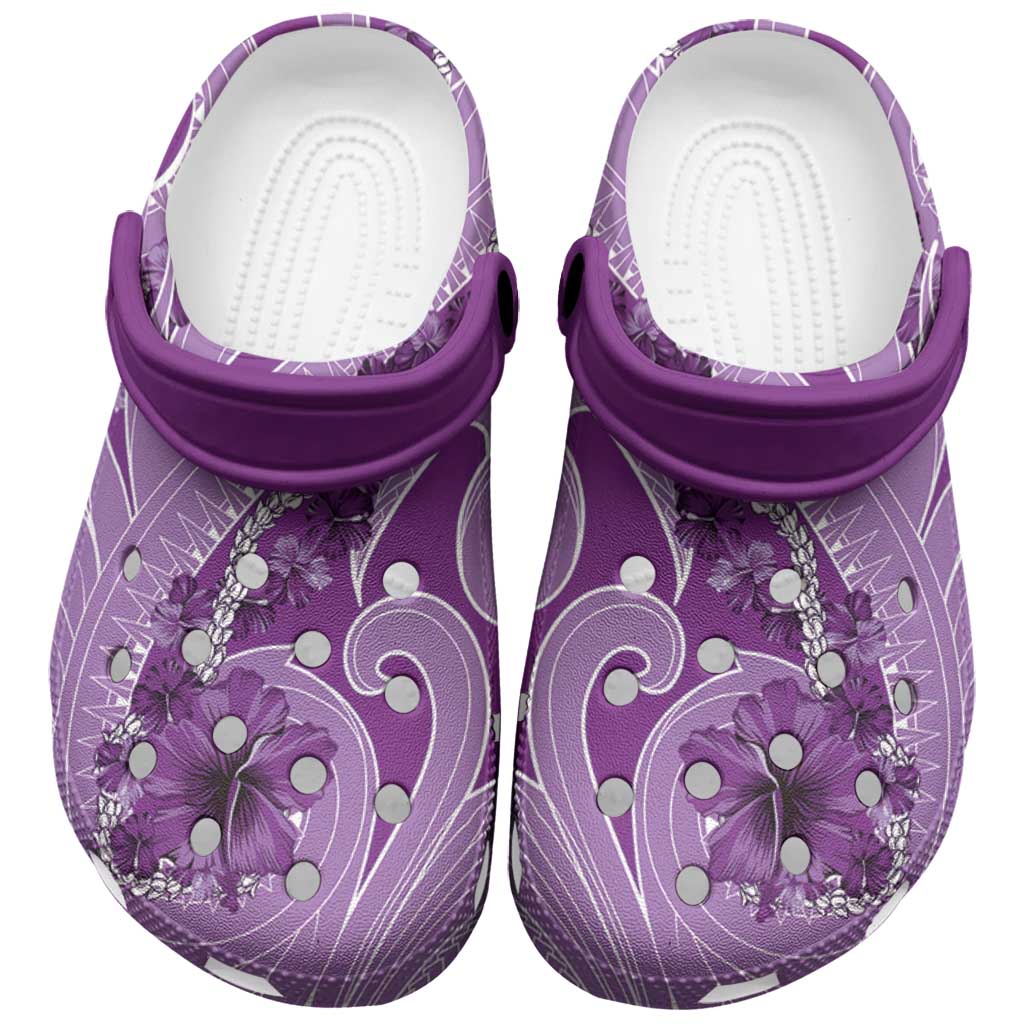 Hawaii Violet Hibiscus Pikake Lei Clogs Shoes LT05 Violet - Polynesian Pride