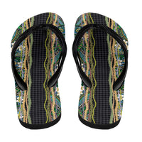 Hawaiian Art Flower Tribal with Lei Flip Flops Palaka Pattern Black Color LT03 - Polynesian Pride