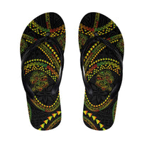 Hawaiian Kakau Art and Hisbiscus Tattoo Flip Flops Tribal Pattern-Reggae Style LT03 Black - Polynesian Pride