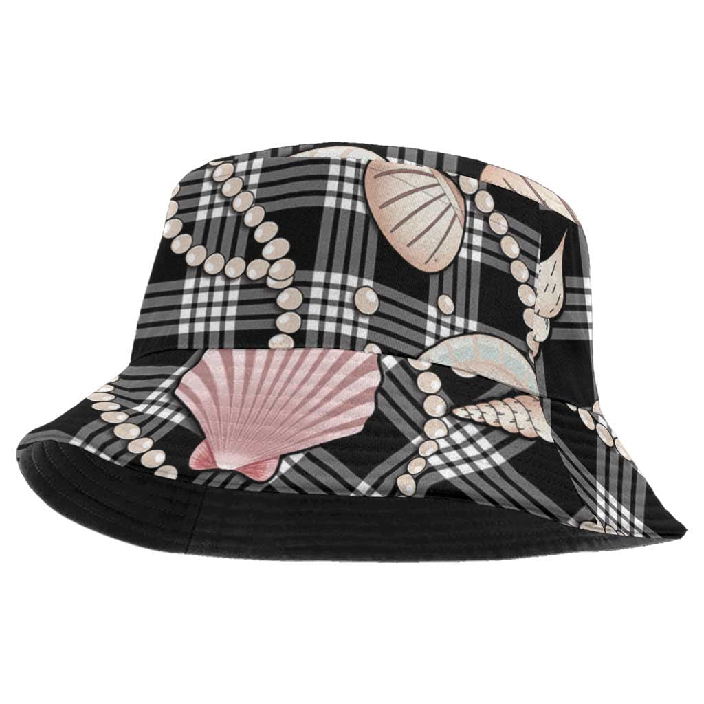 Hawaiian Ocean Seashells Bucket Hat Black Palaka Pattern LT01 One Size Black - Polynesian Pride