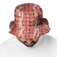 Hawaiian Ohia Lehua Lei Bucket Hat Plaid Palaka Ulaula Pattern LT9 - Polynesian Pride