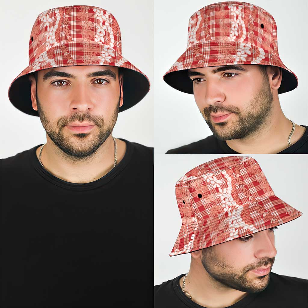Hawaiian Ohia Lehua Lei Bucket Hat Plaid Palaka Ulaula Pattern LT9 - Polynesian Pride