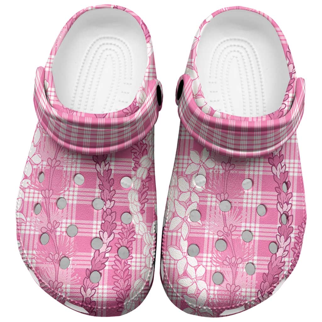 Hawaiian Ohia Lehua Lei Clogs Shoes Plaid Palaka Akala Pattern LT9 Pink - Polynesian Pride