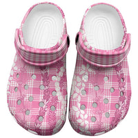 Hawaiian Ohia Lehua Lei Clogs Shoes Plaid Palaka Akala Pattern LT9 Pink - Polynesian Pride