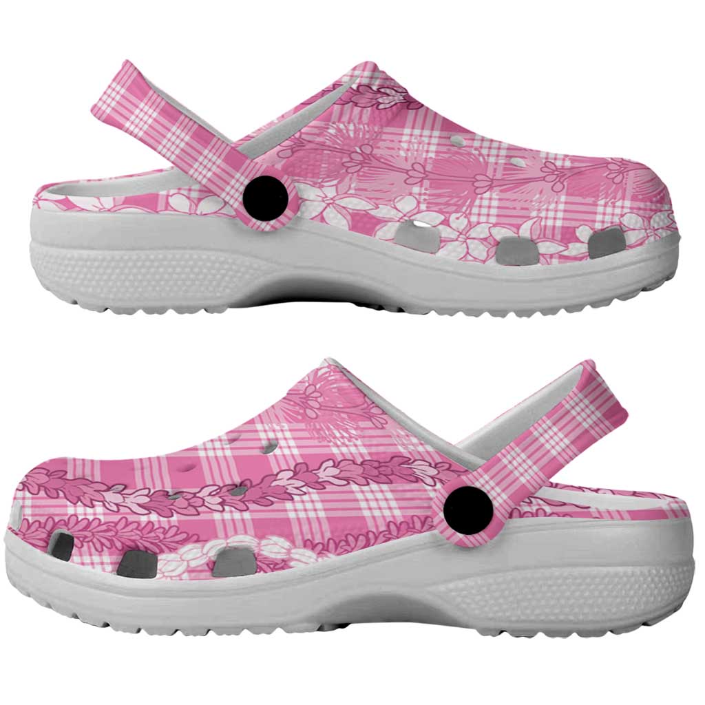 Hawaiian Ohia Lehua Lei Clogs Shoes Plaid Palaka Akala Pattern LT9 - Polynesian Pride