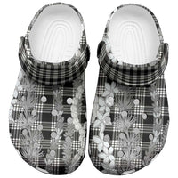 Hawaiian Ohia Lehua Lei Clogs Shoes Plaid Palaka Eleele Pattern LT9 Black - Polynesian Pride
