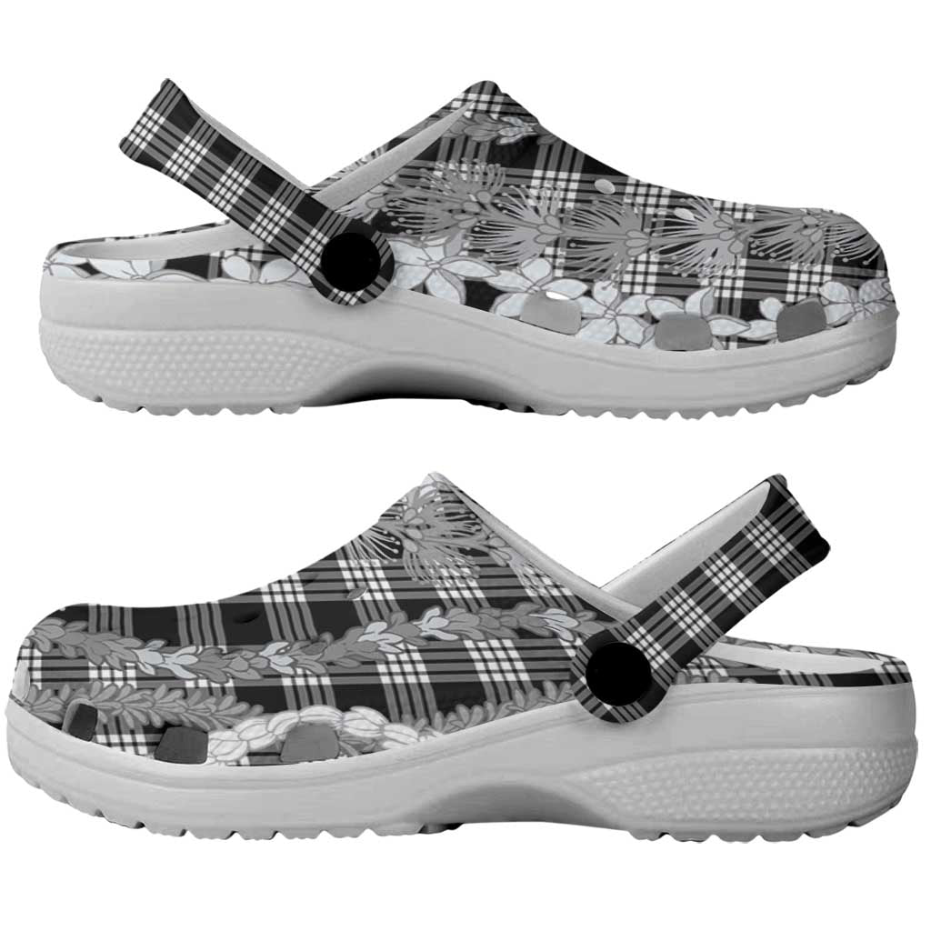 Hawaiian Ohia Lehua Lei Clogs Shoes Plaid Palaka Eleele Pattern LT9 - Polynesian Pride