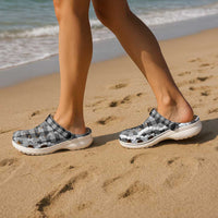 Hawaiian Ohia Lehua Lei Clogs Shoes Plaid Palaka Eleele Pattern LT9 - Polynesian Pride