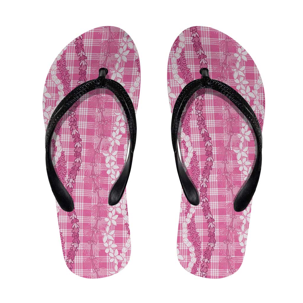 Hawaiian Ohia Lehua Lei Flip Flops Plaid Palaka Akala Pattern LT9 Pink - Polynesian Pride