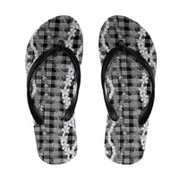 Hawaiian Ohia Lehua Lei Flip Flops Plaid Palaka Eleele Pattern LT9 Black - Polynesian Pride