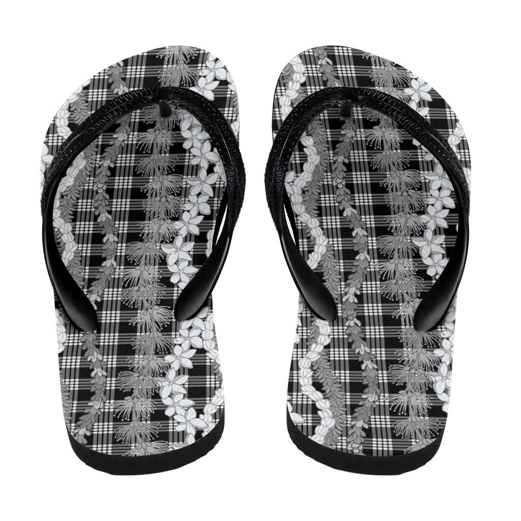 Hawaiian Ohia Lehua Lei Flip Flops Plaid Palaka Eleele Pattern LT9 - Polynesian Pride