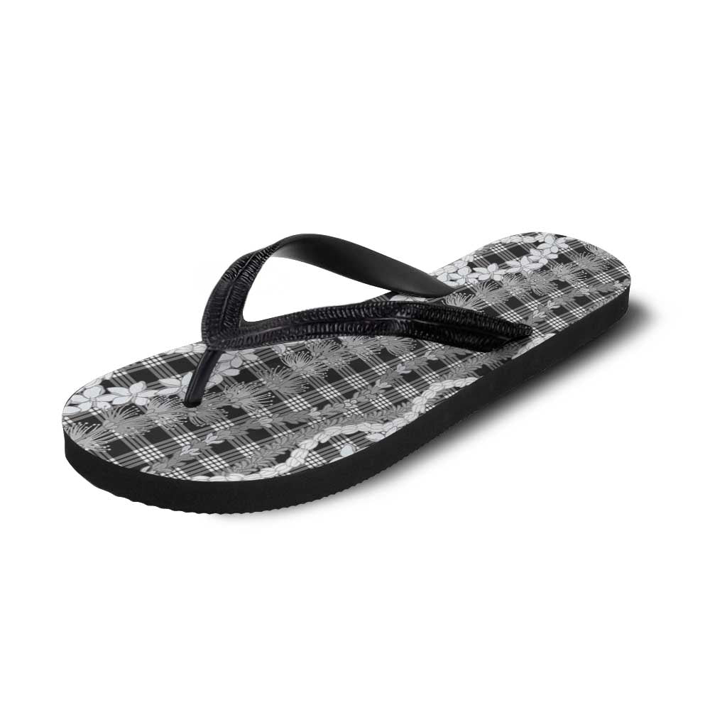 Hawaiian Ohia Lehua Lei Flip Flops Plaid Palaka Eleele Pattern LT9 - Polynesian Pride