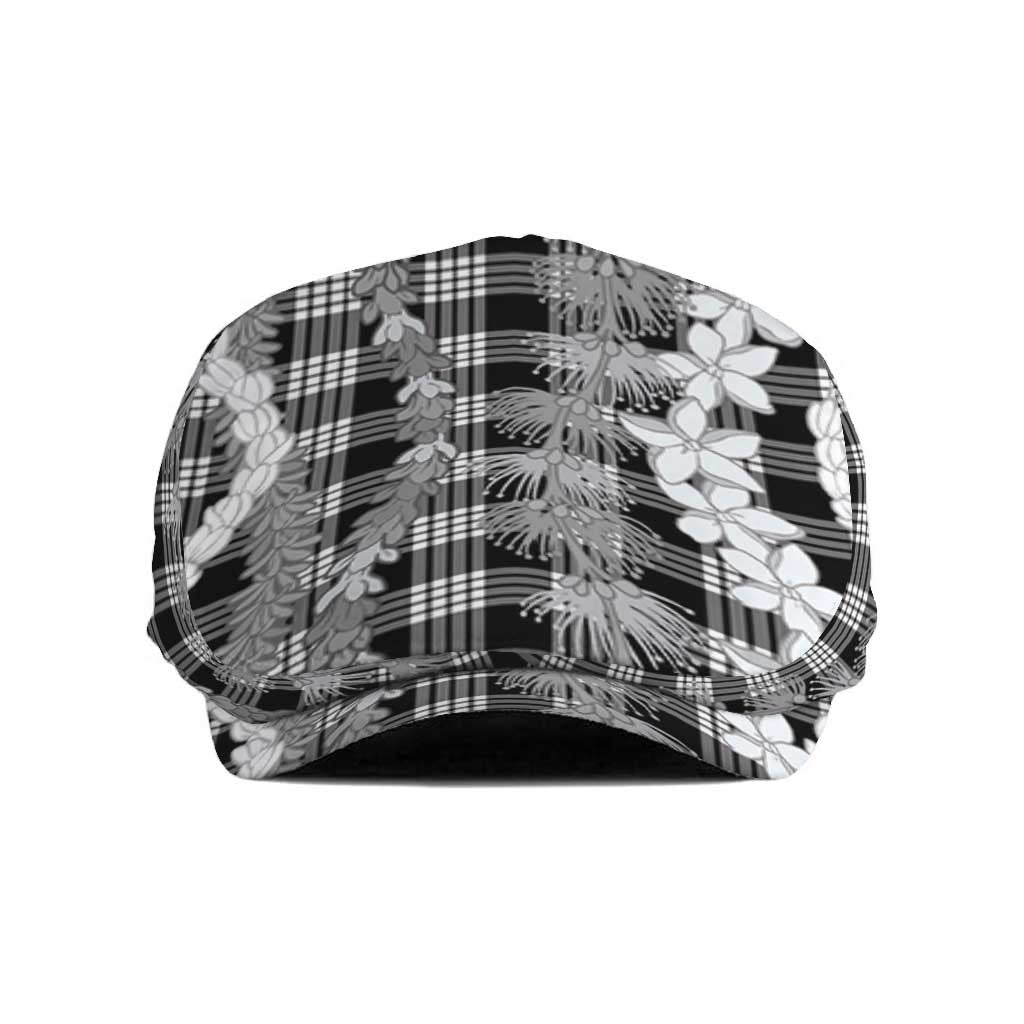 Hawaiian Ohia Lehua Lei Jeff Hat Plaid Palaka Eleele Pattern LT9 Black - Polynesian Pride
