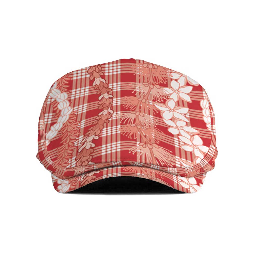 Hawaiian Ohia Lehua Lei Jeff Hat Plaid Palaka Ulaula Pattern LT9 Red - Polynesian Pride