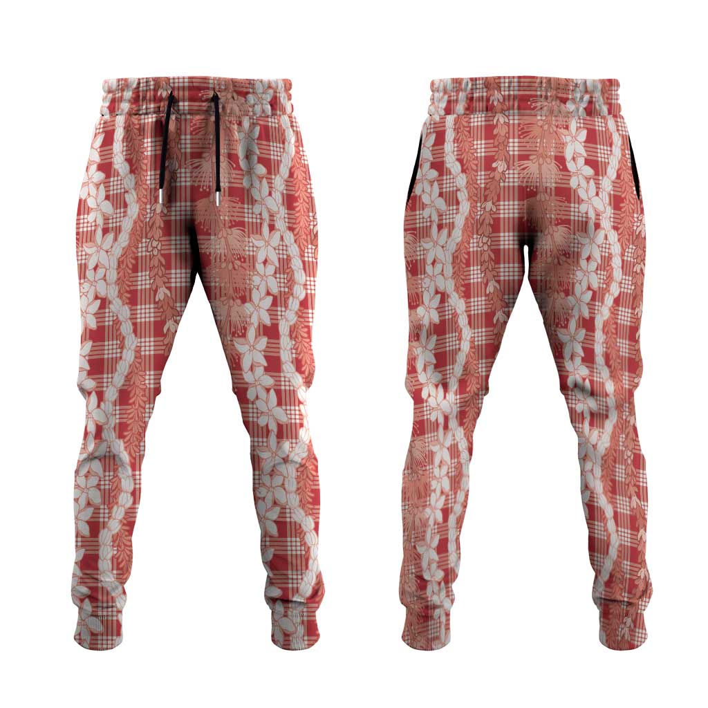 Hawaiian Ohia Lehua Lei Jogger Pants Plaid Palaka Ulaula Pattern LT9 Red - Polynesian Pride