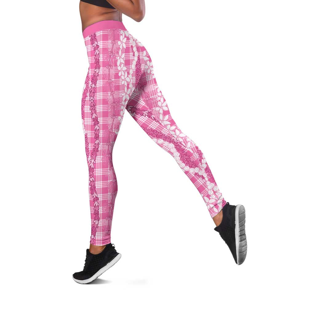 Hawaiian Ohia Lehua Lei Leggings Plaid Palaka Akala Pattern LT9 Pink - Polynesian Pride