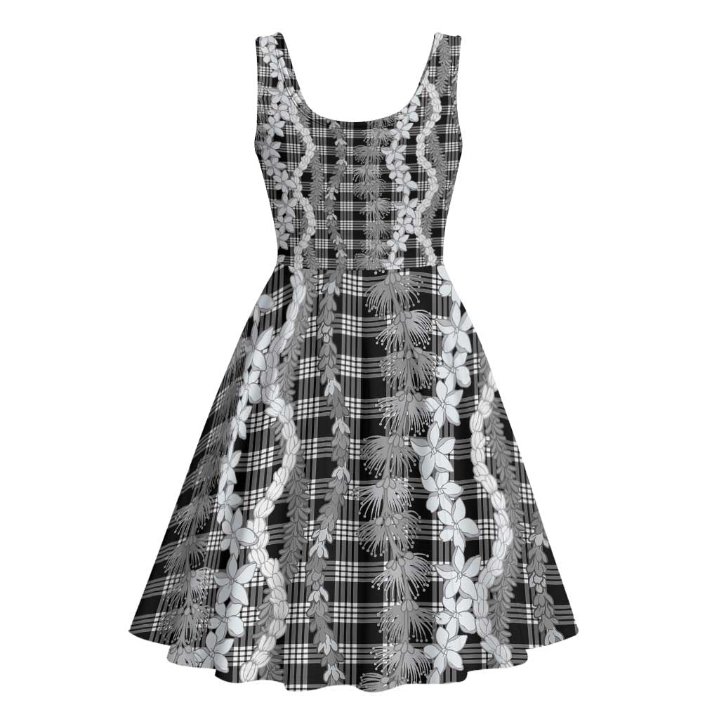 Hawaiian Ohia Lehua Lei Midi Dress Plaid Palaka Eleele Pattern LT9 - Polynesian Pride