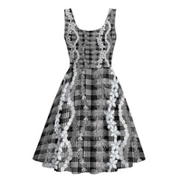 Hawaiian Ohia Lehua Lei Midi Dress Plaid Palaka Eleele Pattern LT9 - Polynesian Pride