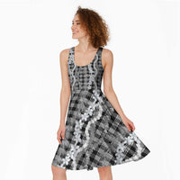 Hawaiian Ohia Lehua Lei Midi Dress Plaid Palaka Eleele Pattern LT9 - Polynesian Pride