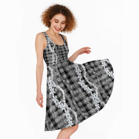 Hawaiian Ohia Lehua Lei Midi Dress Plaid Palaka Eleele Pattern LT9 - Polynesian Pride