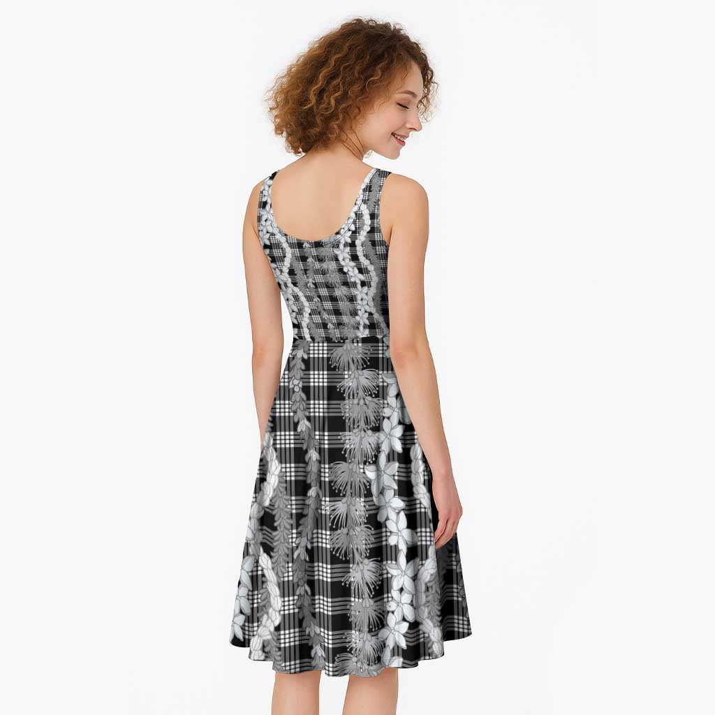 Hawaiian Ohia Lehua Lei Midi Dress Plaid Palaka Eleele Pattern LT9 - Polynesian Pride