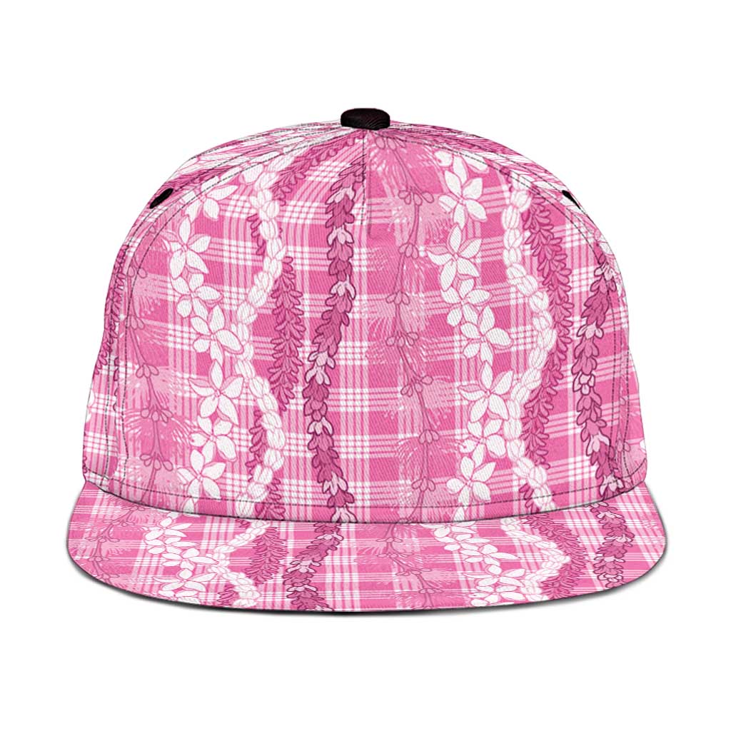 Hawaiian Ohia Lehua Lei Snapback Cap Plaid Palaka Akala Pattern LT9 One Size Pink - Polynesian Pride
