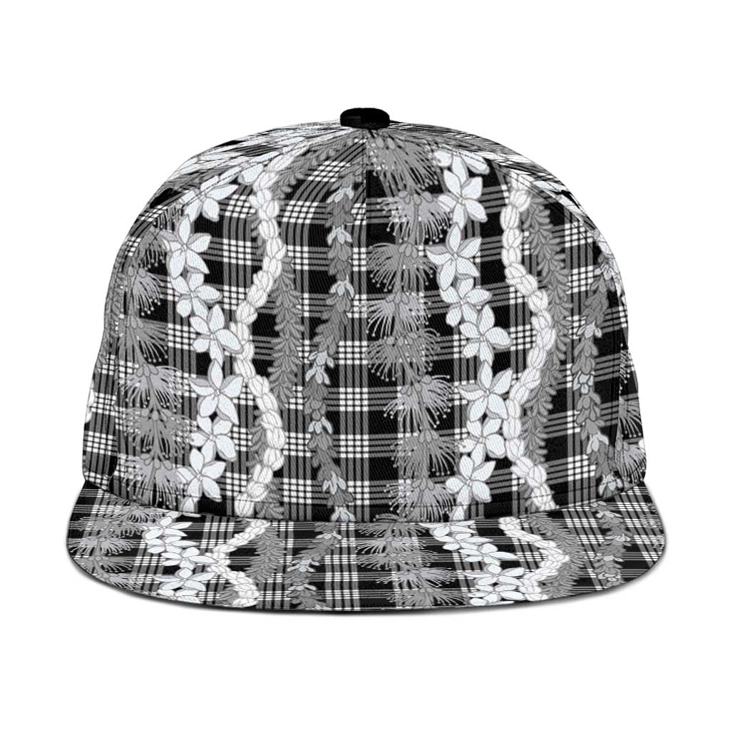 Hawaiian Ohia Lehua Lei Snapback Cap Plaid Palaka Eleele Pattern LT9 One Size Black - Polynesian Pride