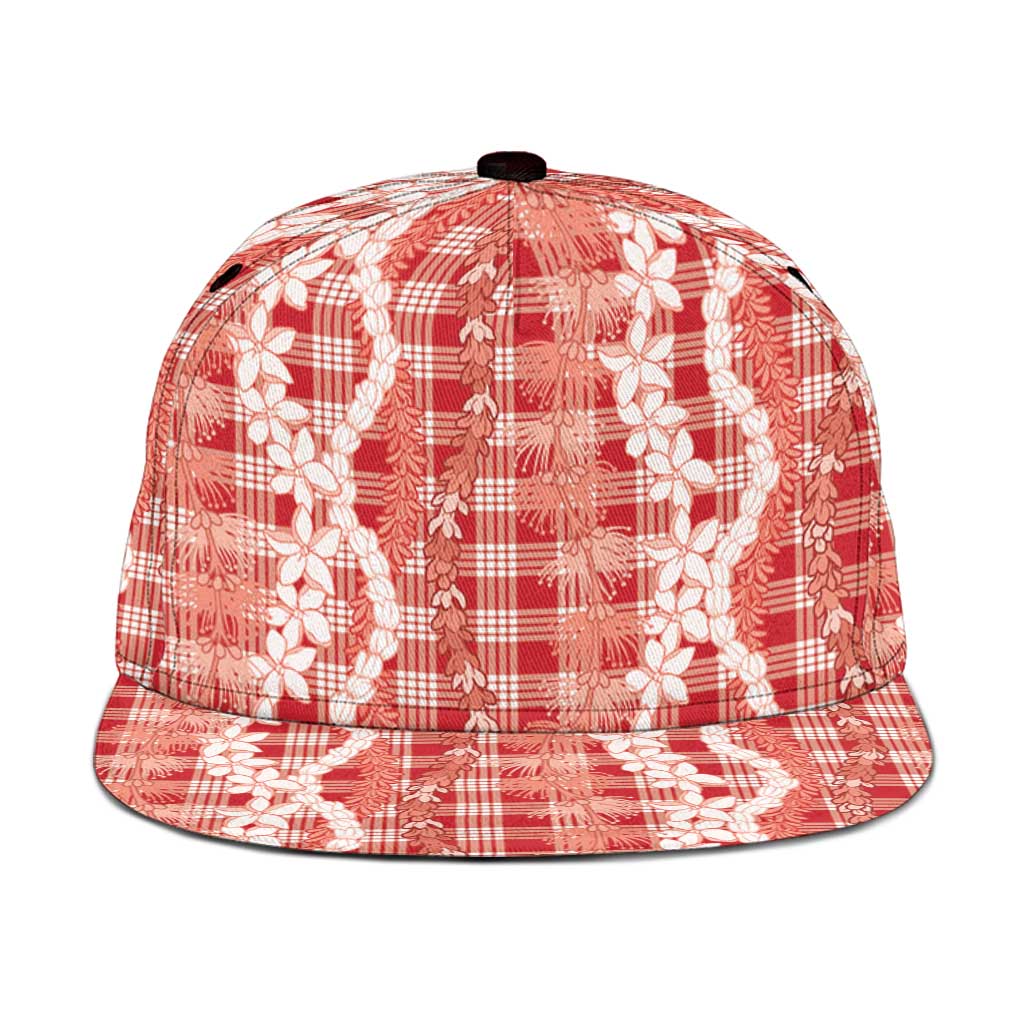 Hawaiian Ohia Lehua Lei Snapback Cap Plaid Palaka Ulaula Pattern LT9 One Size Red - Polynesian Pride