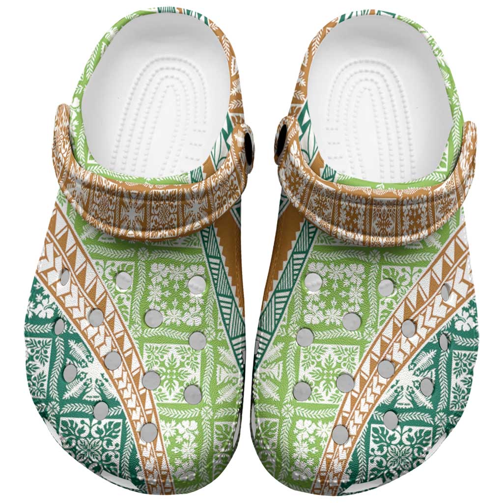 Hawaiian Quilt Pattern Clogs Shoes Green Chestnut Color Mixed LT01 Green - Polynesian Pride