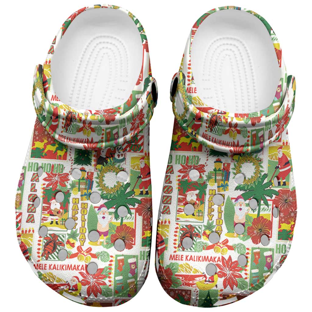 Hawaiian Santa Christmas Pattern Clogs Shoes White Version LT01 Red - Polynesian Pride