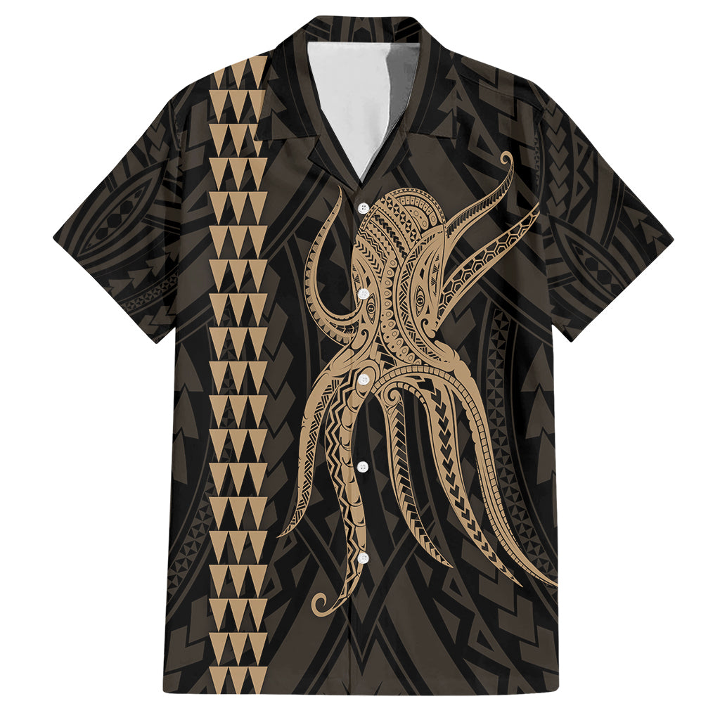 Hawaii Octopus Kakau Polynesian Hawaiian Shirt - Gold Unisex Black - Polynesian Pride