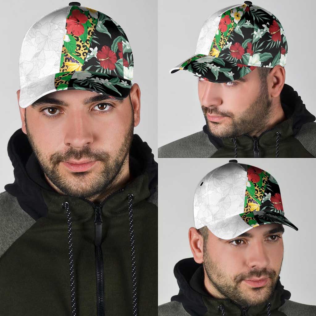 Hawaiian Tropical Flowers and Leaves Classic Cap Leopard Pattern Half White Black Version LT03 - Polynesian Pride