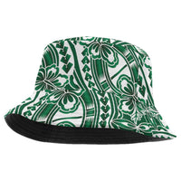 Hibiscus Bloom Island Tribal Waves Bucket Hat Green Polynesian Pattern