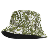 Hibiscus Bloom Island Tribal Waves Bucket Hat Olive Green Polynesian Pattern