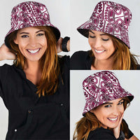 Hibiscus Bloom Island Tribal Waves Bucket Hat Pink Polynesian Pattern
