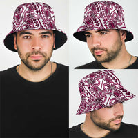Hibiscus Bloom Island Tribal Waves Bucket Hat Pink Polynesian Pattern