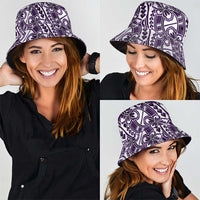 Hibiscus Bloom Island Tribal Waves Bucket Hat Purple Polynesian Pattern