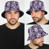 Hibiscus Bloom Island Tribal Waves Bucket Hat Purple Polynesian Pattern