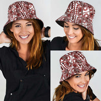 Hibiscus Bloom Island Tribal Waves Bucket Hat Red Polynesian Pattern